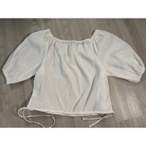 Sofia Jeans by Sofia Vergara White Textured Bardot Puff Sleeve Cropped Top XS